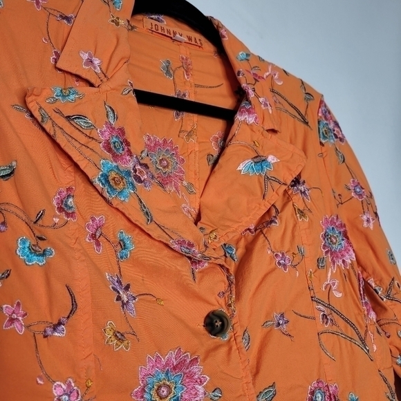 Johnny Was Orange Floral Embroidered Deconstructed Blazer - Picture 8 of 14
